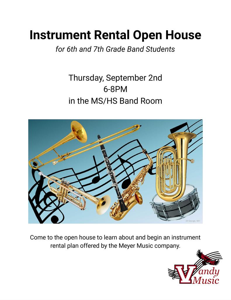 Thursday, September 2nd from 6-8PM in the MS/HS Band Room