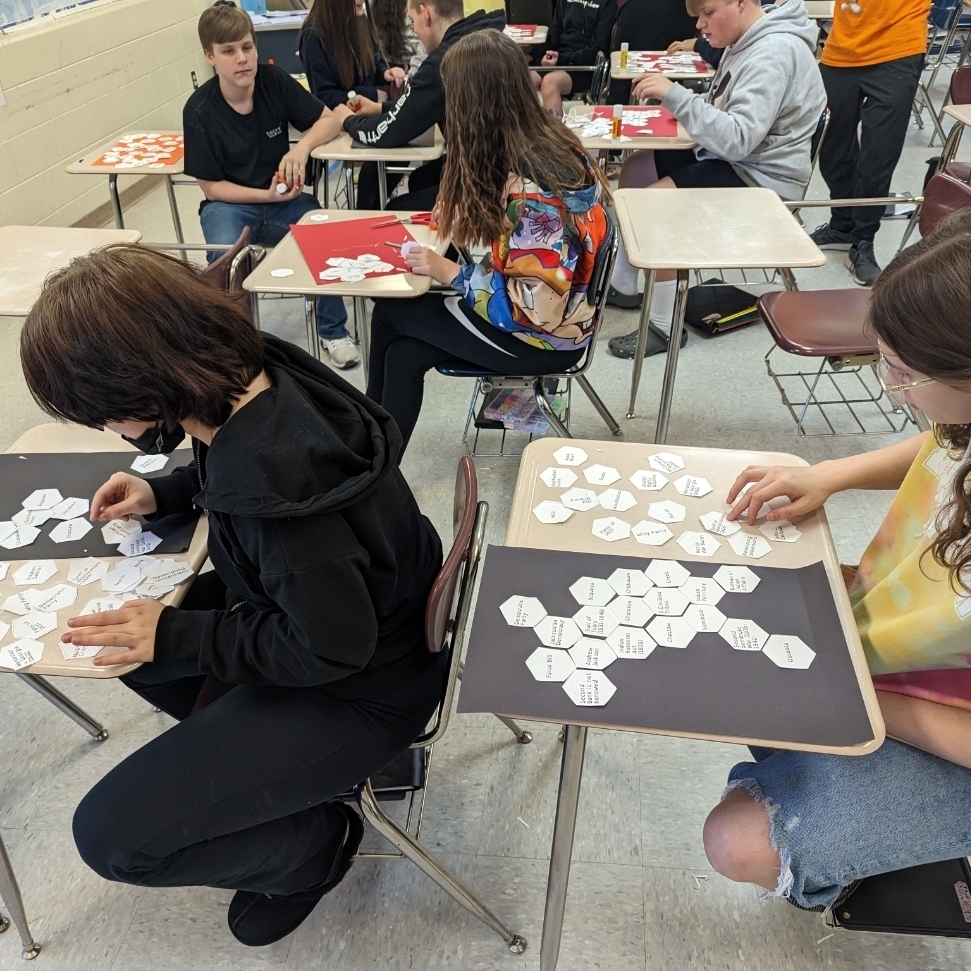 Students working on hexagonal thinking 